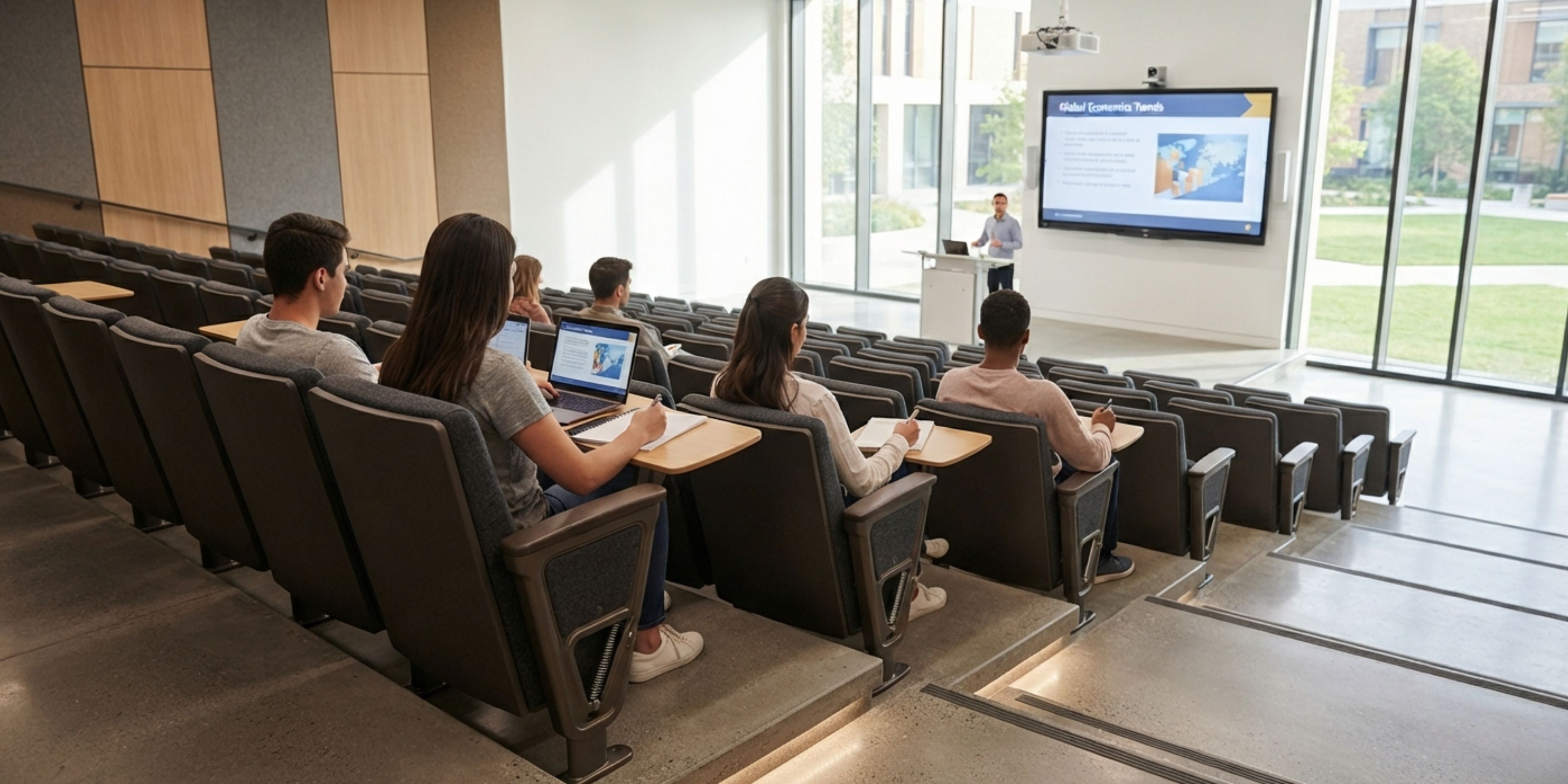 Auditorium seating chairs installed in a college lecture hall
