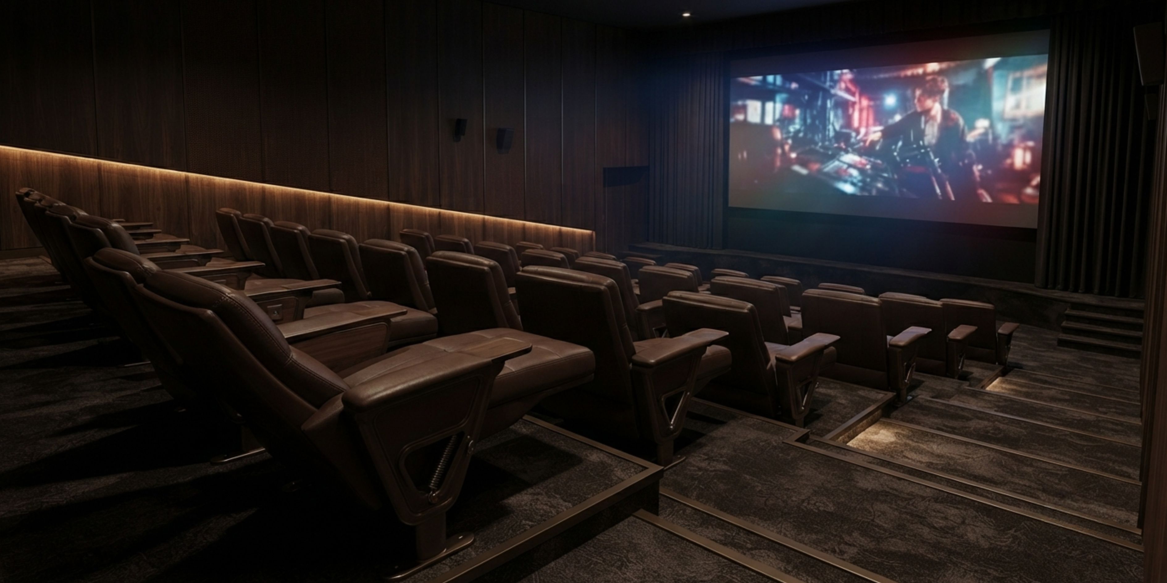 Recliner auditorium seating chairs installed in a multiplex cinema hall