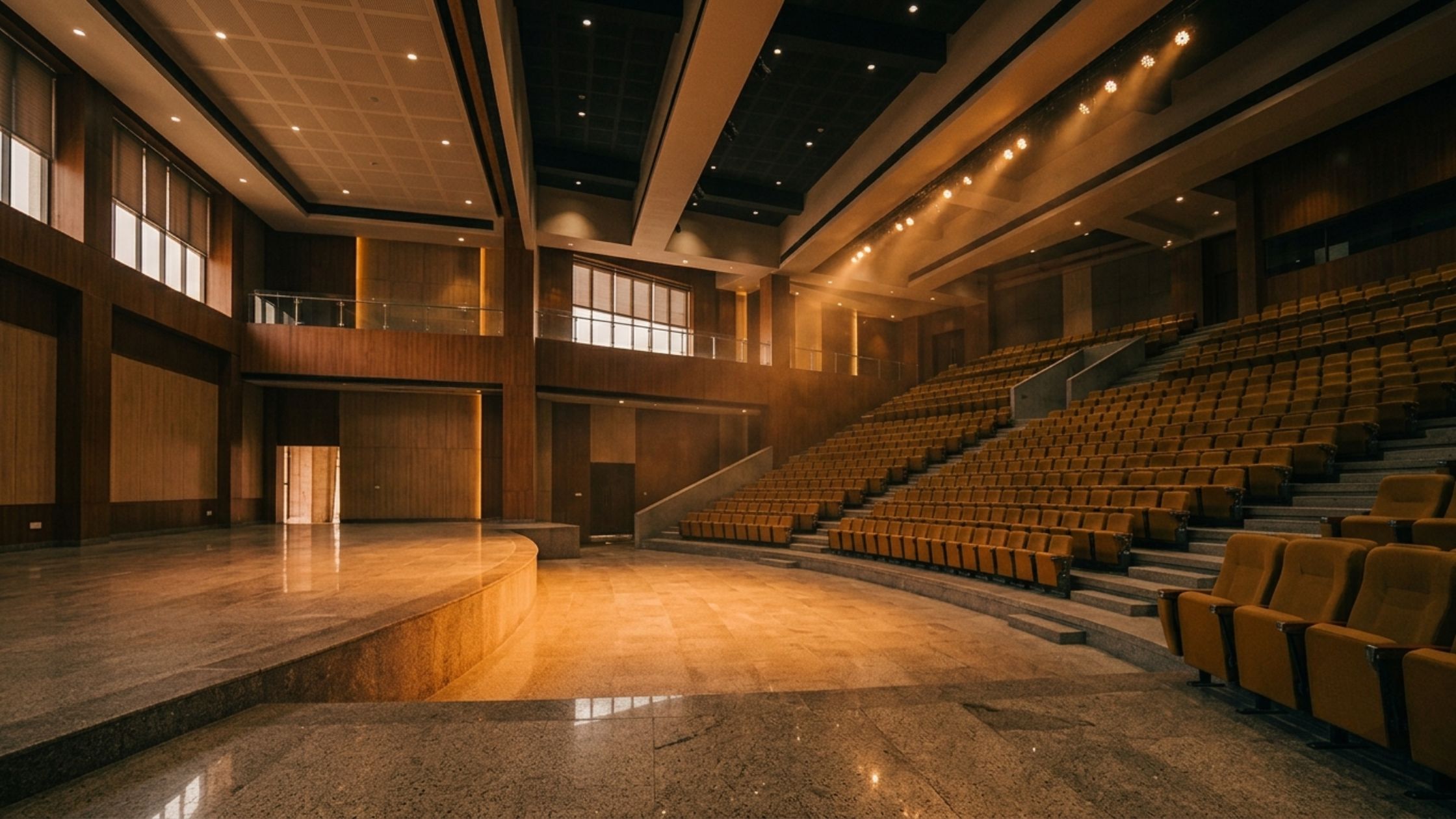 Auditorium stage lighting and rigging installation by Phonics Overseas