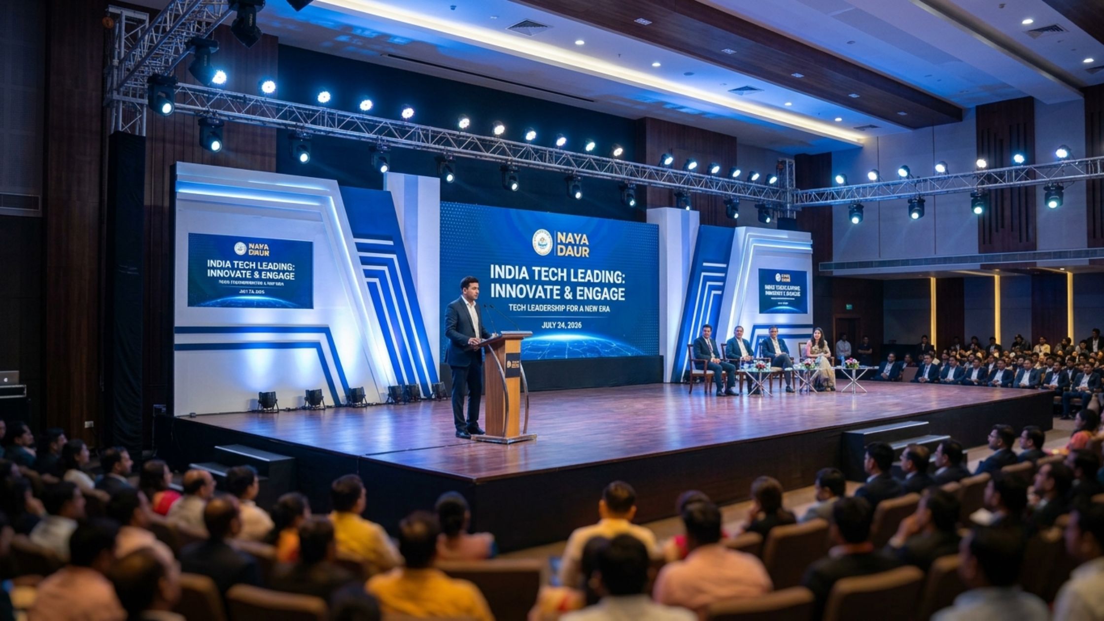 Corporate conference hall stage lighting setup Delhi NCR